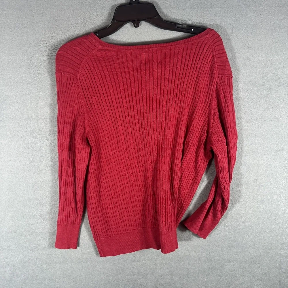 Bass Heritage Collection Women's XL Red Cable Knit Button Front Cardigan Sweater